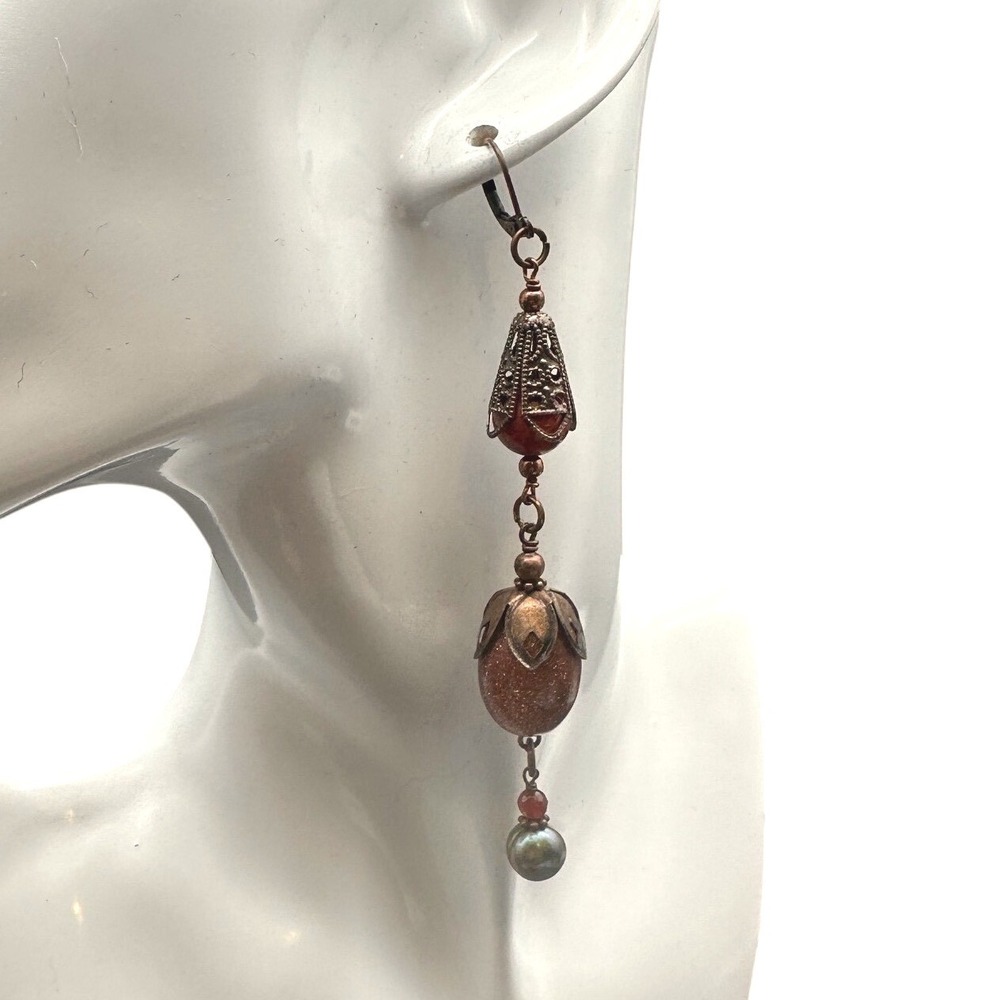 Vintage Ursula A Guderian Recoleta Art Nouveau Drop Earrings Copper Boho